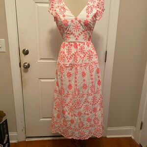 Lilly Pulitzer White Maxi Dress with Coral Embroidery